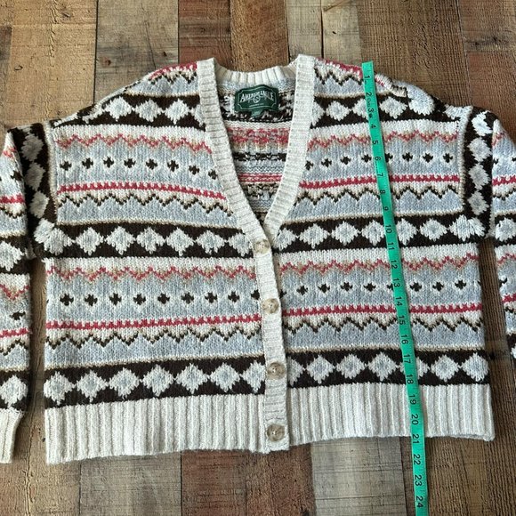 Vintage-Inspired American Eagle Knit Cardigan Sweater Nordic Pattern Button-Up - Picture 5 of 6